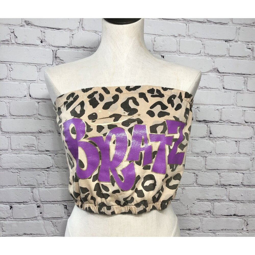 Bratz Y2K Grunge Cheetah Print Base Layering Big Purple Spell Out Tube Top L